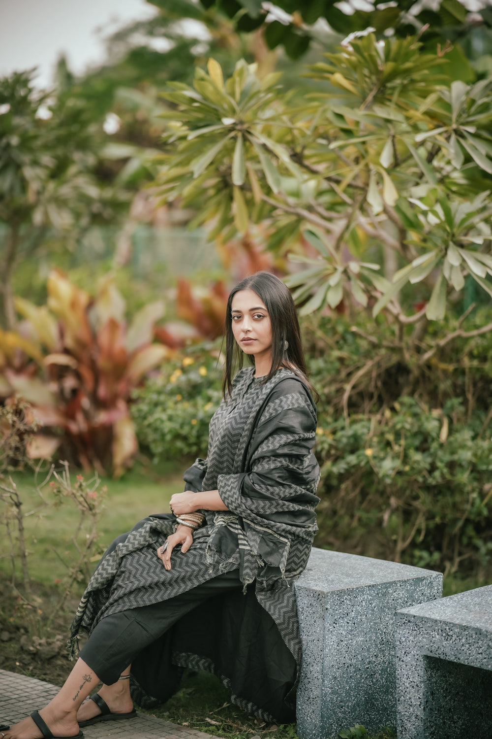 Black Soft Cotton Silk Woven Kurta Set With Dupatta