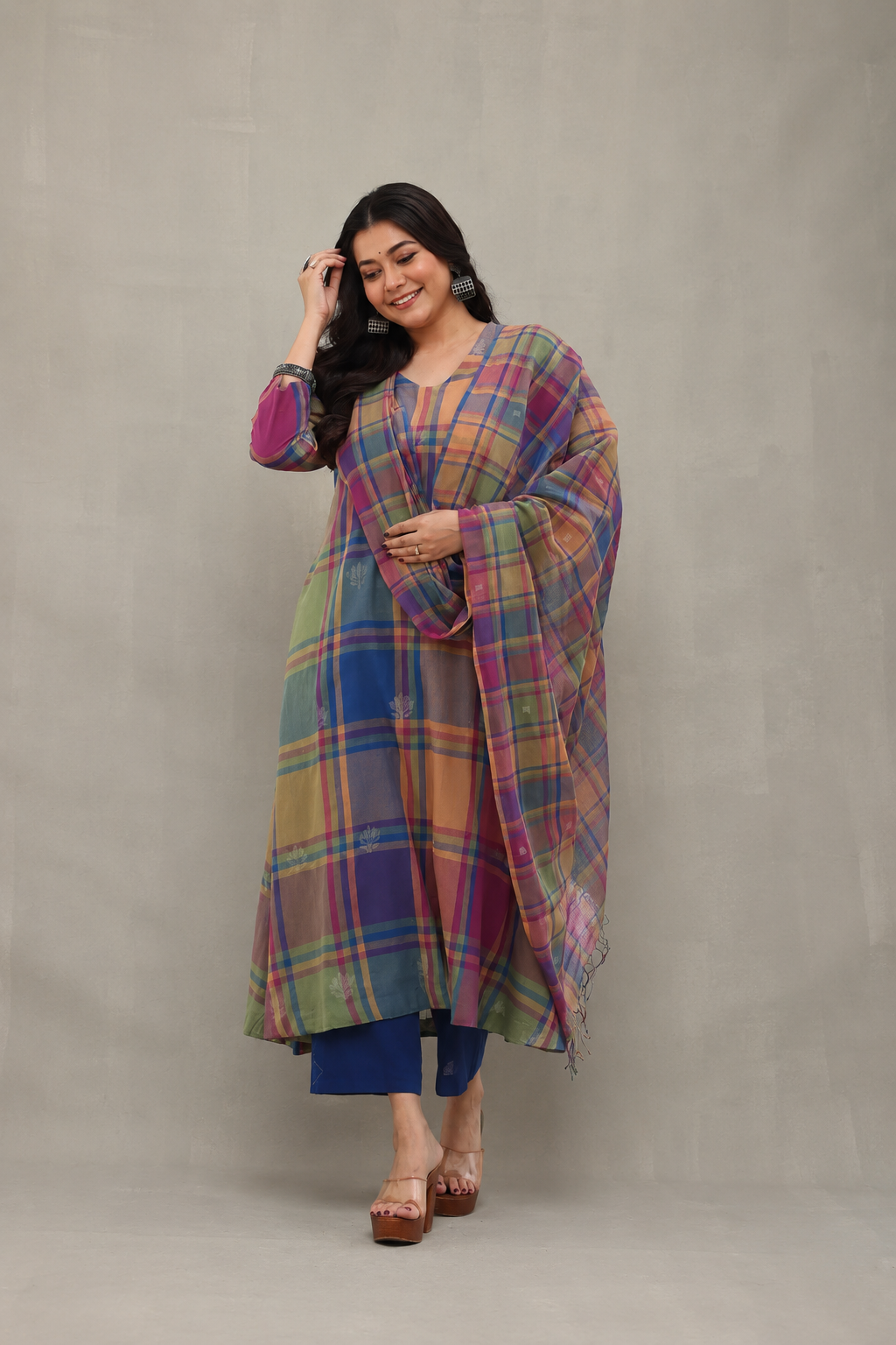 Handloom Multicolour Shalpa Motifs Zari Jamdani Kurta Set with Dupatta