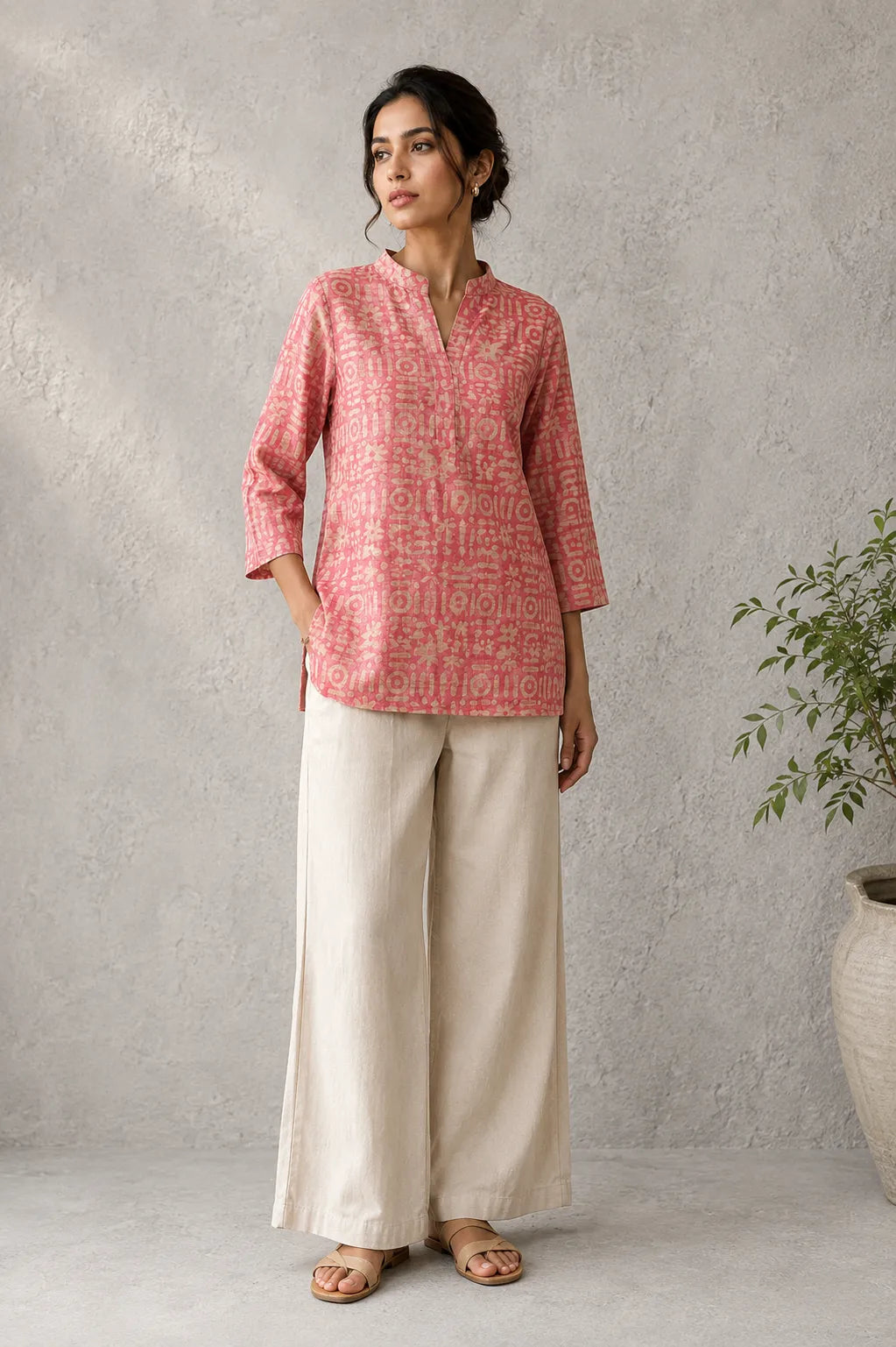 Pink Hand Batik Khadi Cotton Top