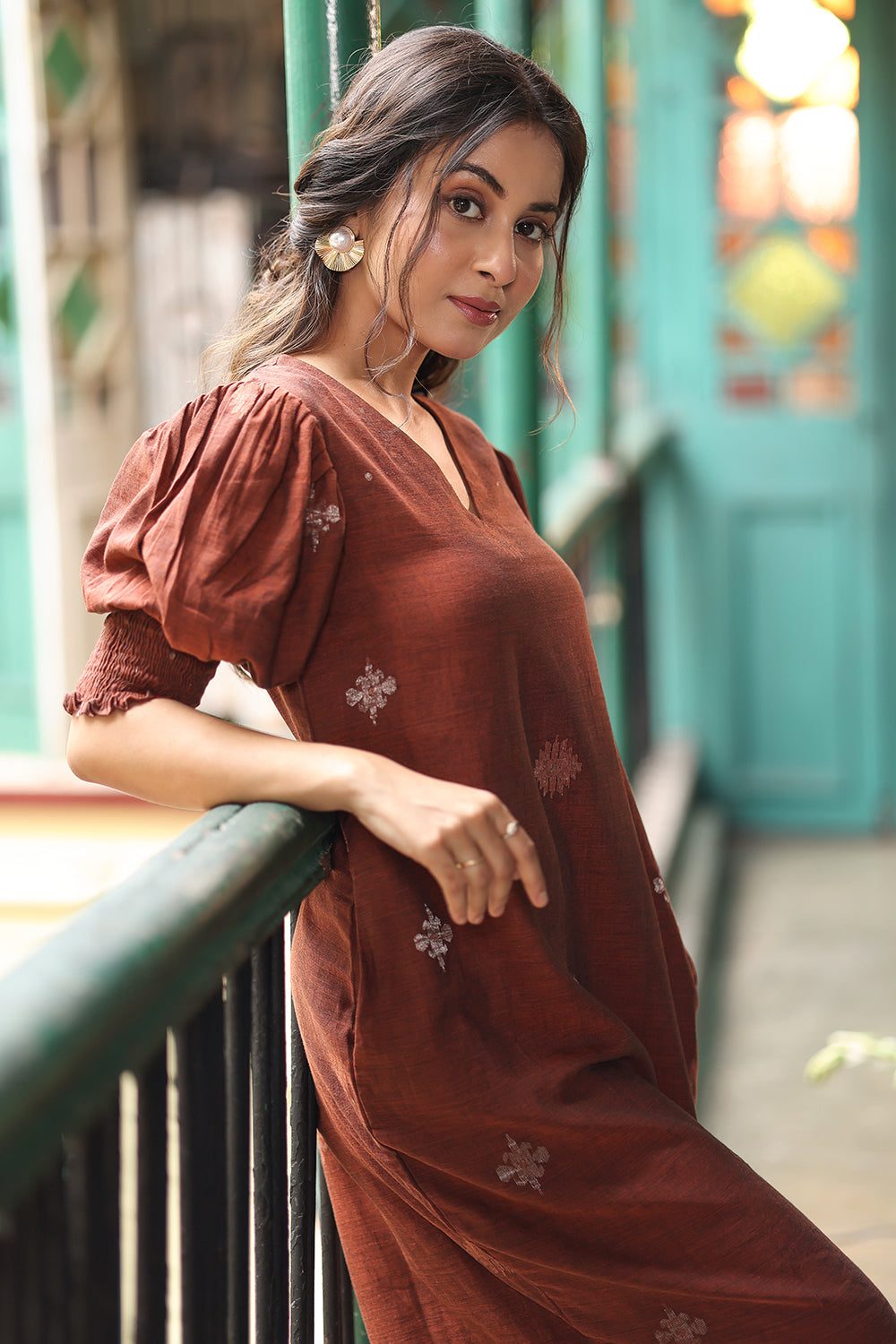 Rust Radiance Jamdani Dress