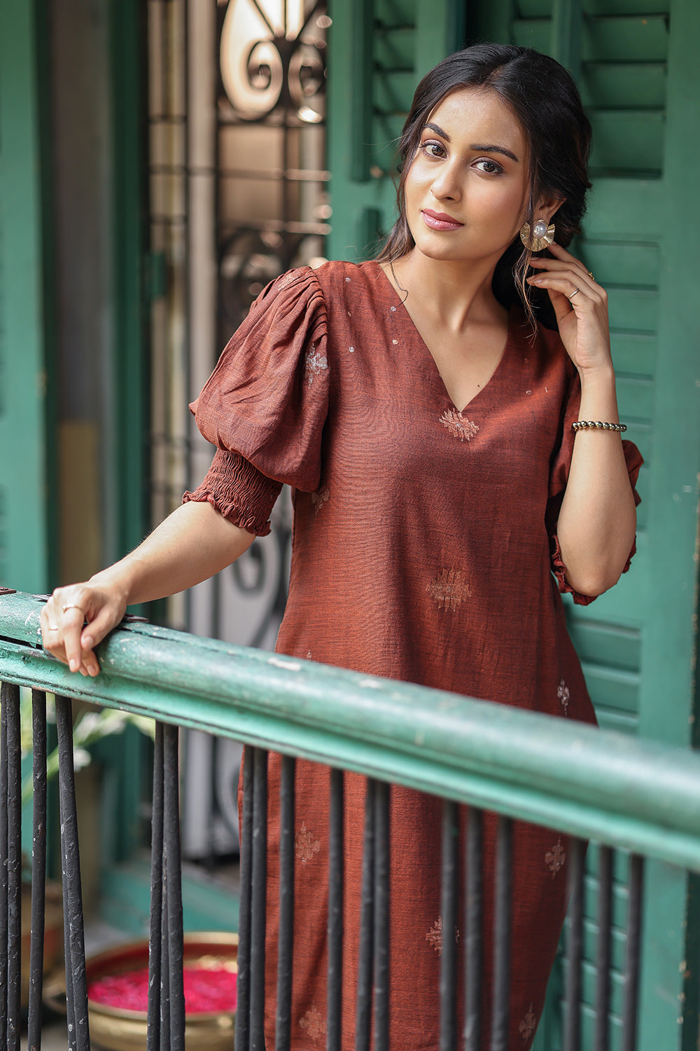 Rust Radiance Jamdani Dress