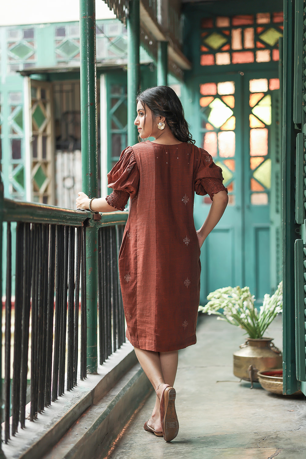 Rust Radiance Jamdani Dress