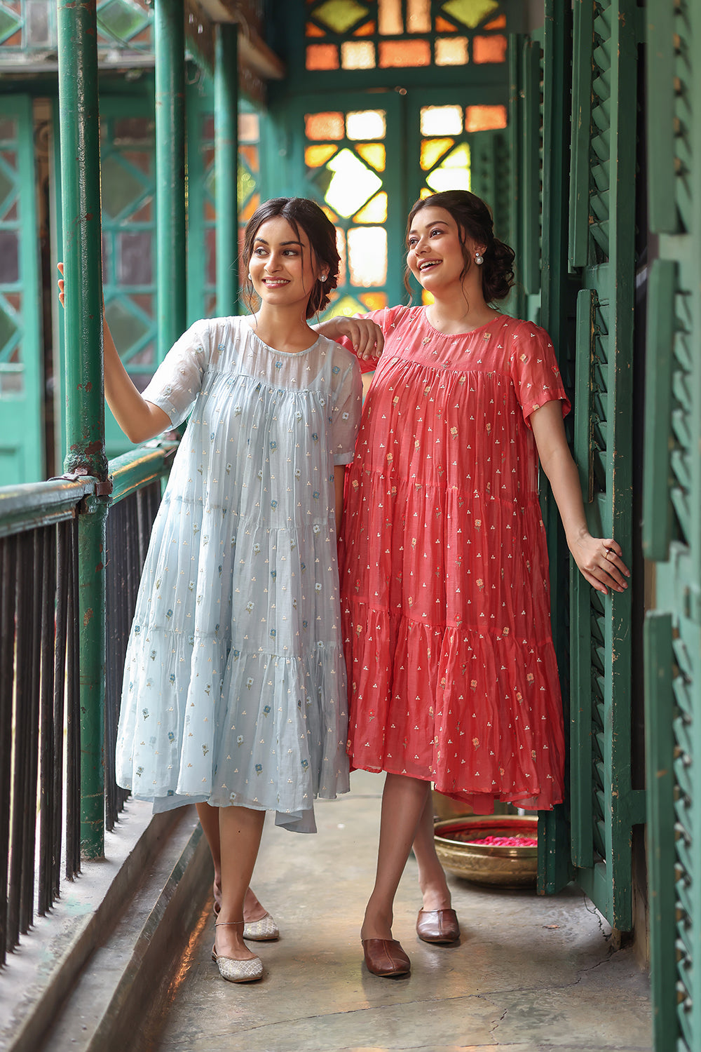 Peach Echo Embriodered Mul Chanderi Dress