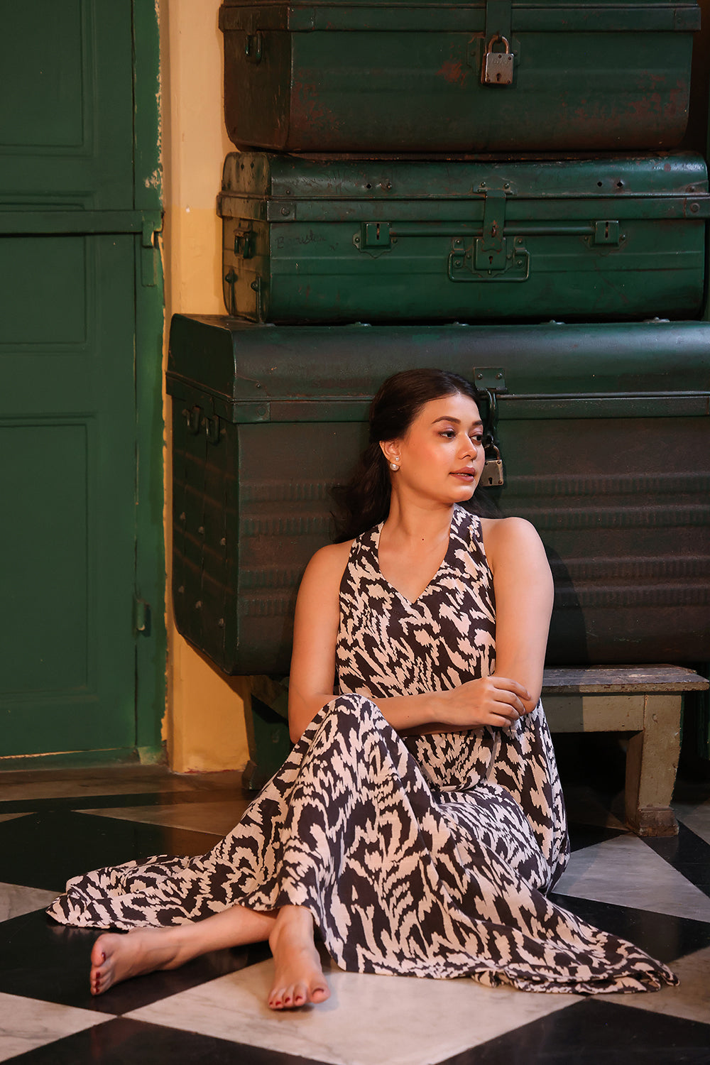 Brown Spotted Maxi Cotton Dress
