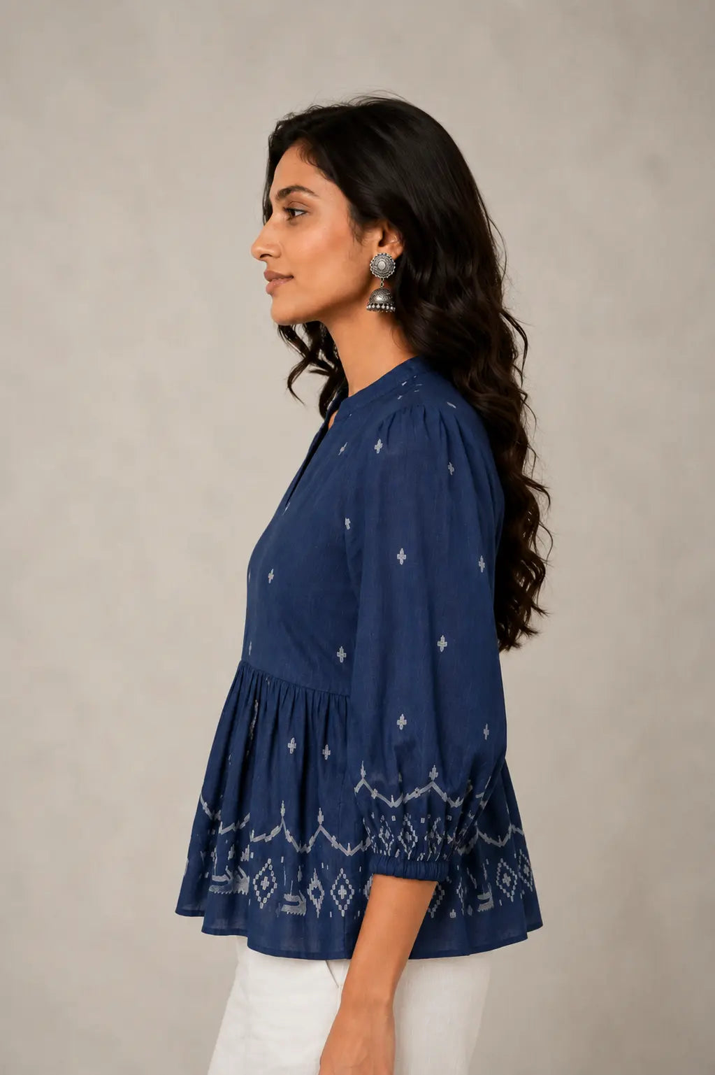 Handloom Indigo Jamdani Peplum Top