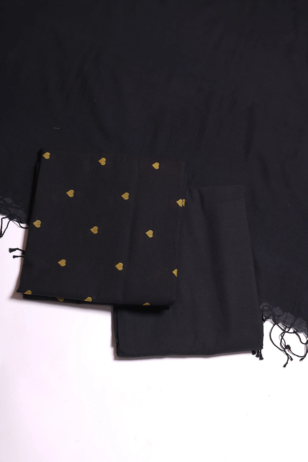 Black & Yellow Hearts Woven Suit Set Dupatta