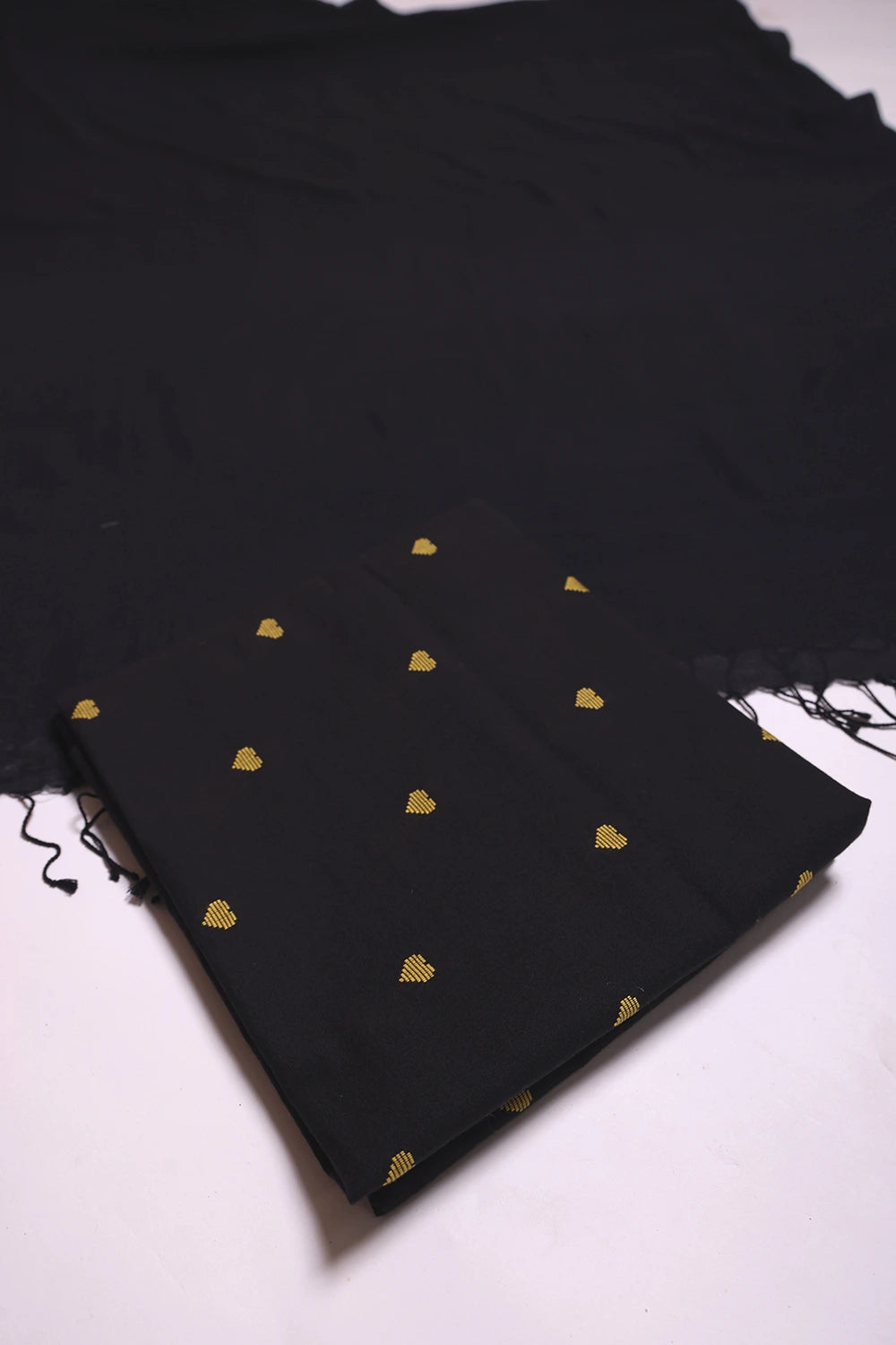 Black & Yellow Hearts Woven Suit Set Dupatta