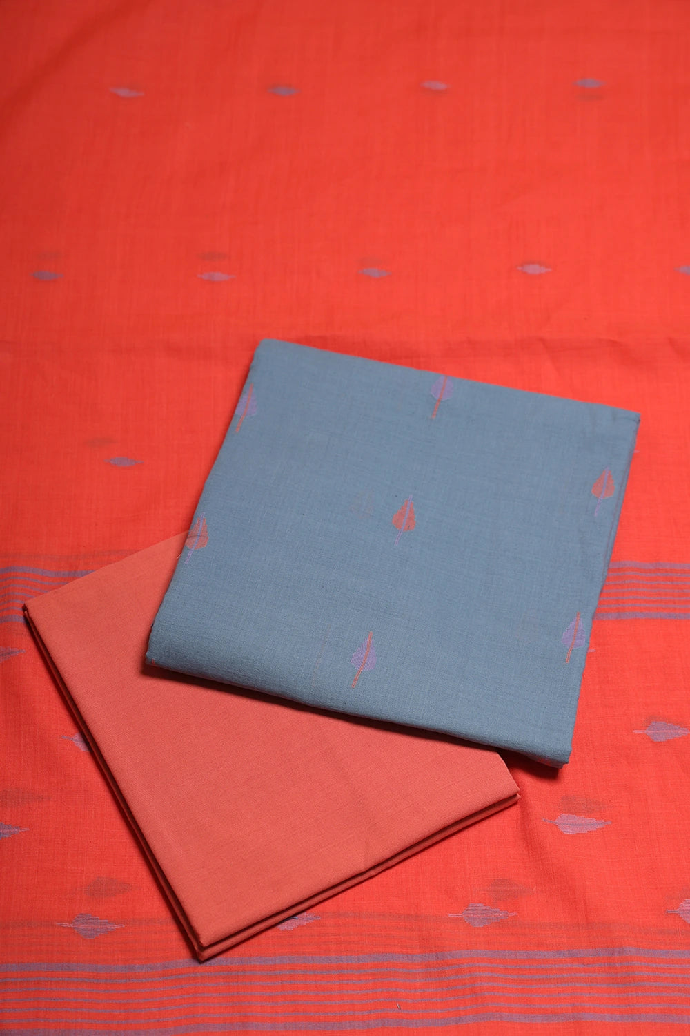 Handloom Zen Blue Pure Cotton Jamdani Suit Set With Dupatta