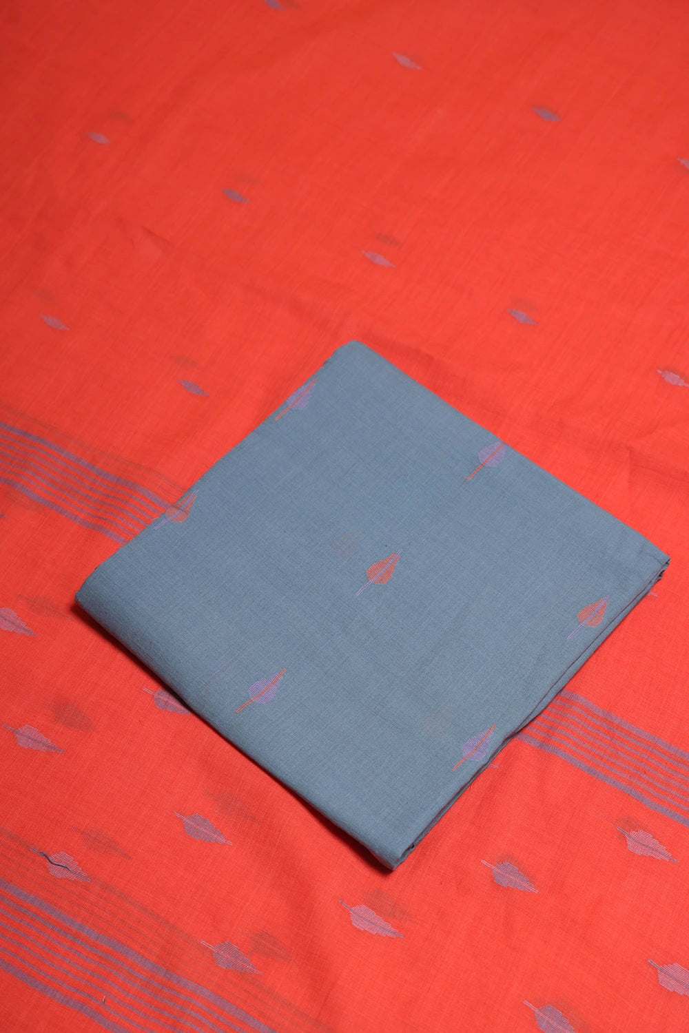 Handloom Zen Blue Pure Cotton Jamdani Suit Set With Dupatta