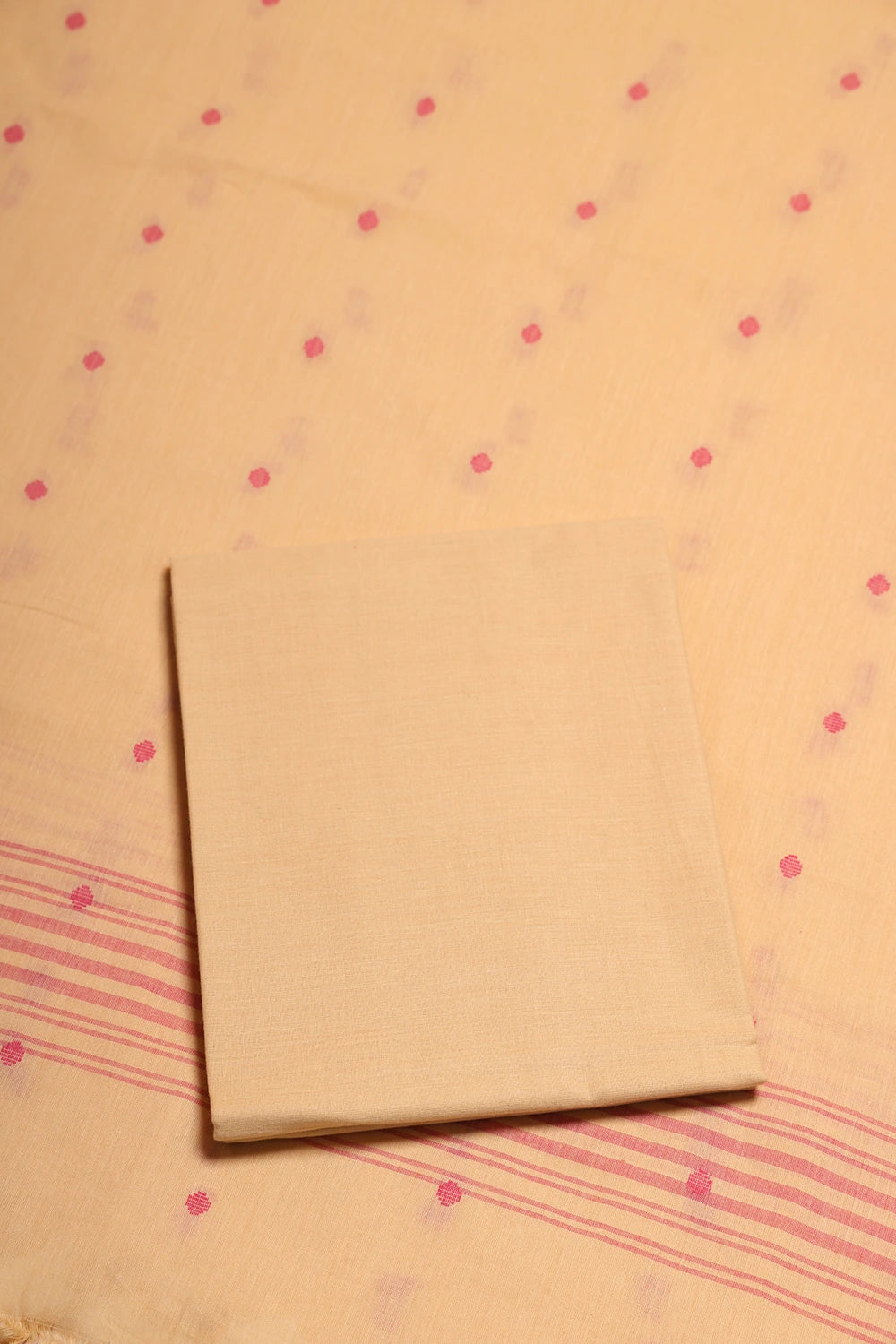 Pink & Beige Woven Suit Set with Subtle Buti & Dupatta