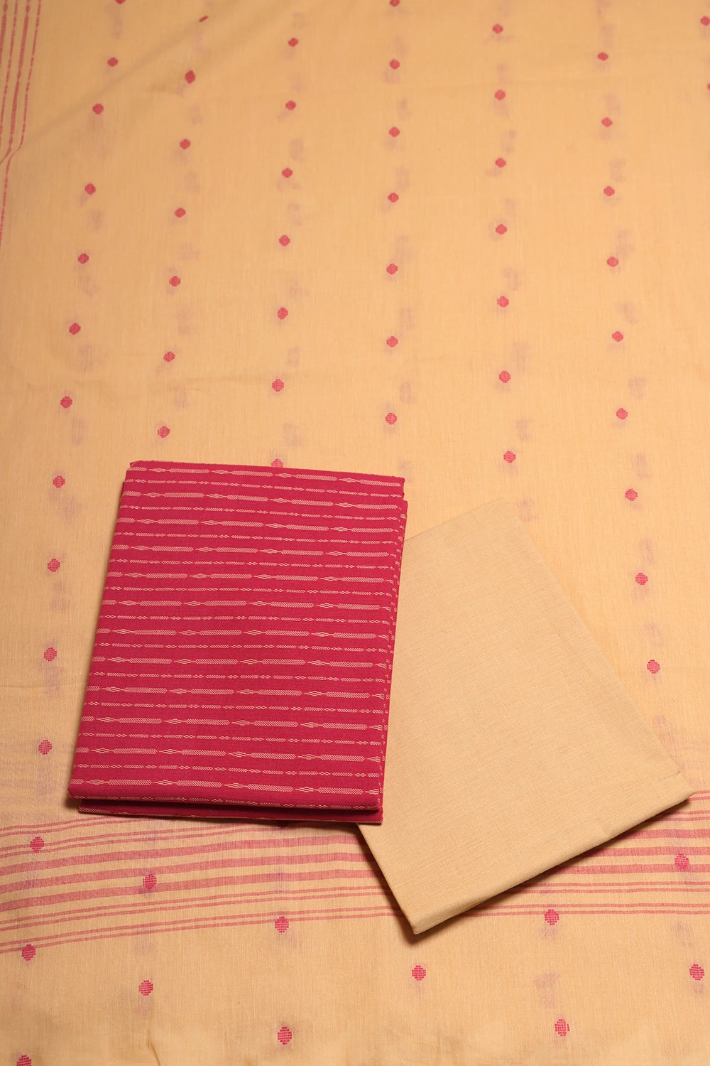 Pink & Beige Woven Suit Set with Subtle Buti & Dupatta