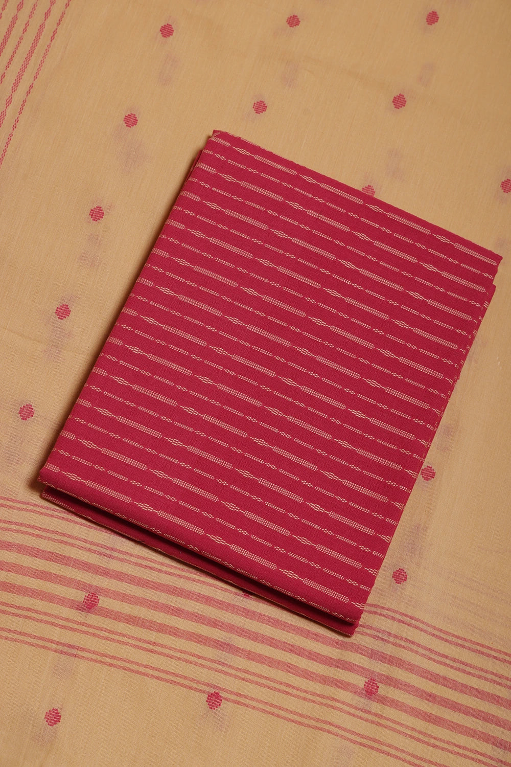Pink & Beige Woven Suit Set with Subtle Buti & Dupatta