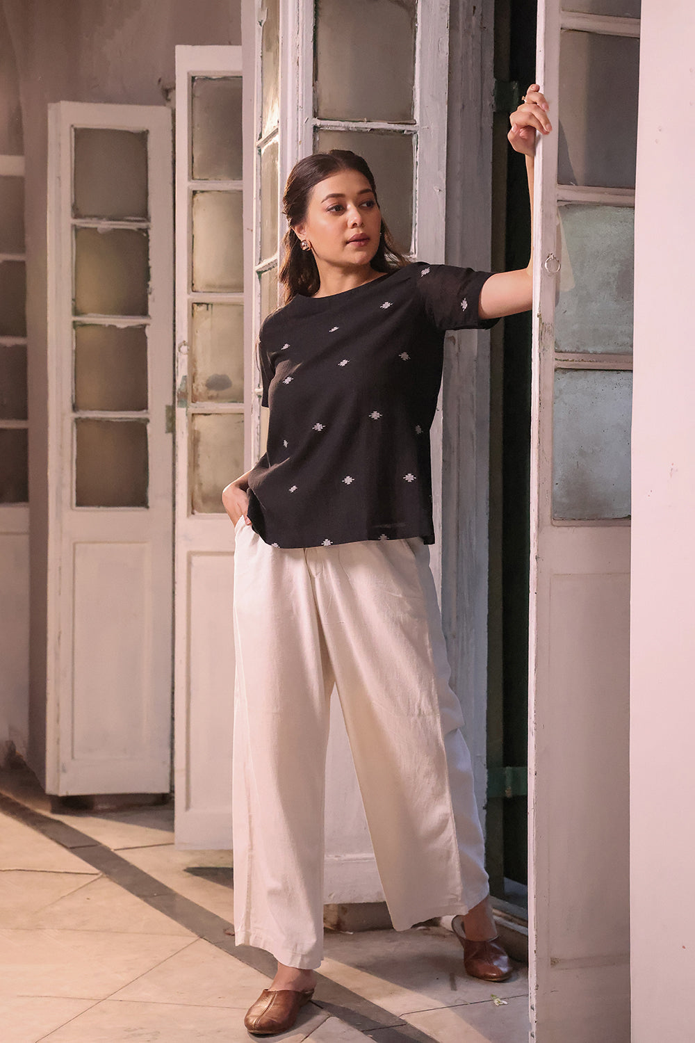 Noir Black Jamdani Top