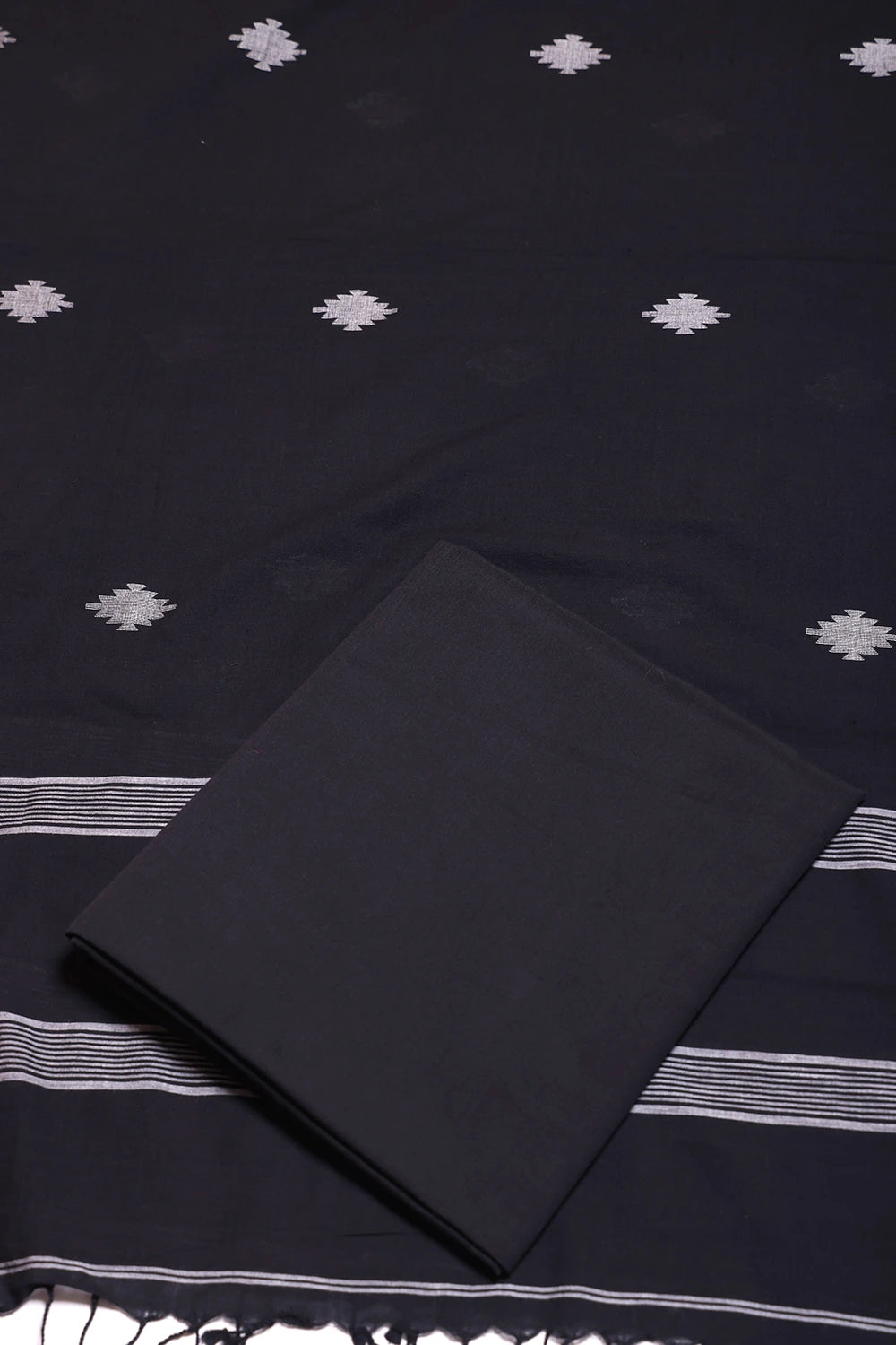 Handloom Black Pure Cotton Jamdani Suit Set WIth Dupatta
