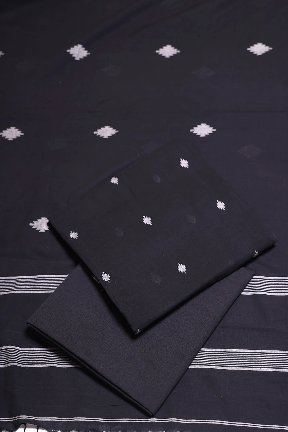 Handloom Black Pure Cotton Jamdani Suit Set WIth Dupatta