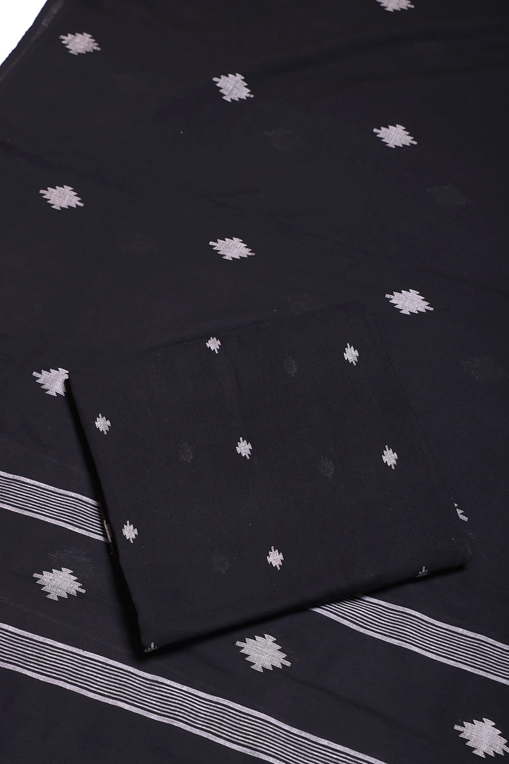Handloom Black Pure Cotton Jamdani Suit Set WIth Dupatta