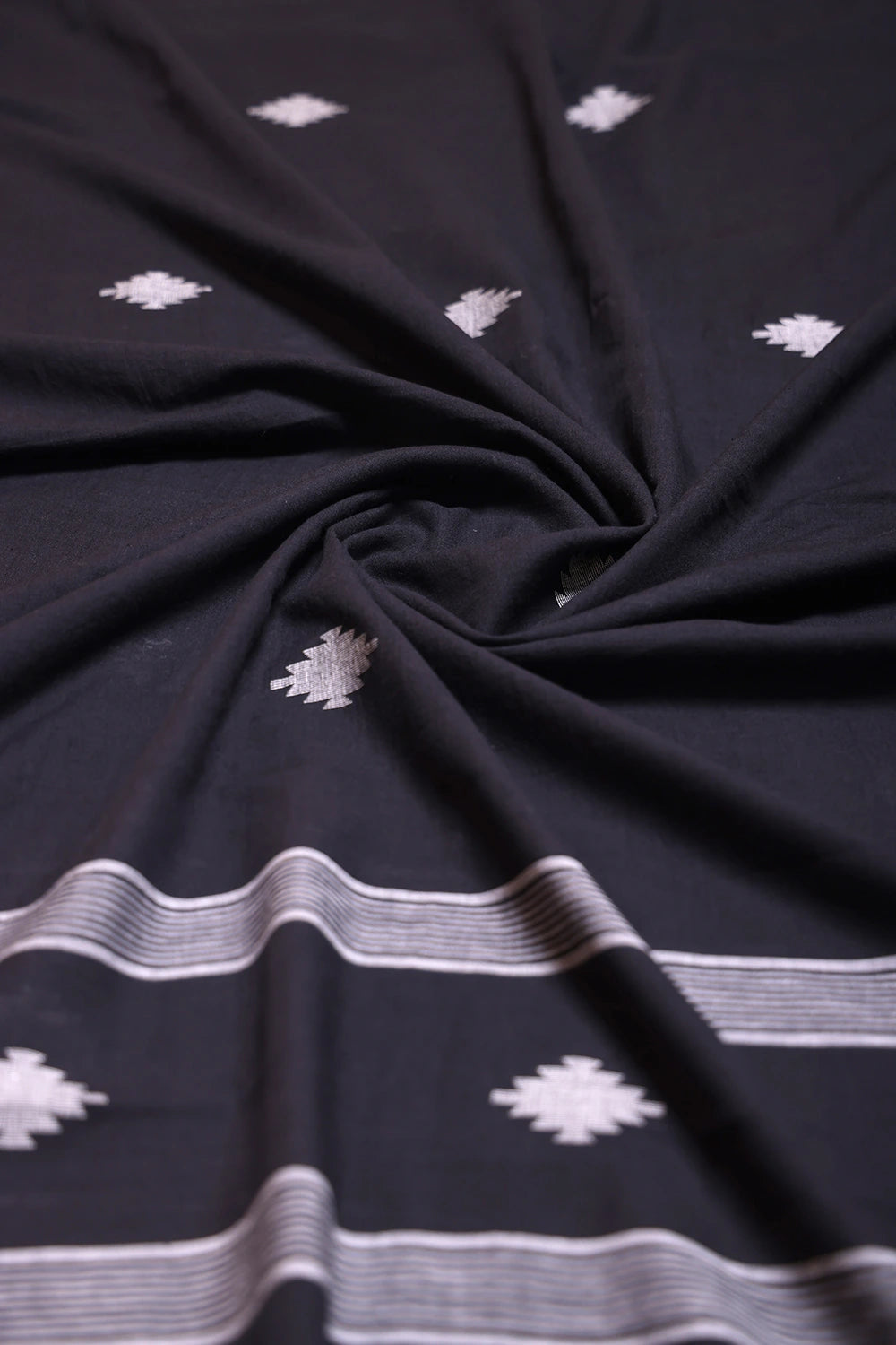 Handloom Black Pure Cotton Jamdani Suit Set WIth Dupatta