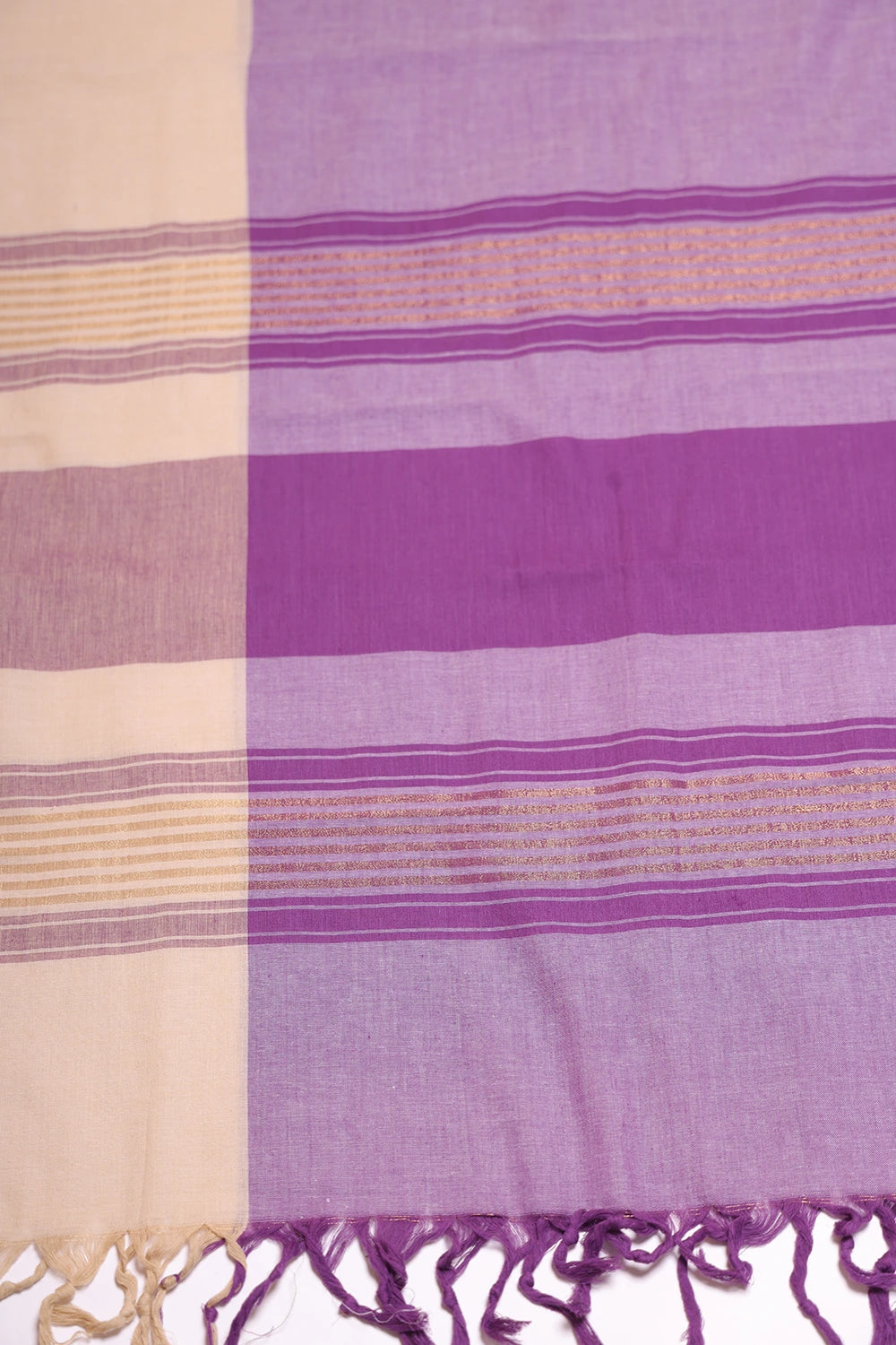 Beige and Purple Woven Suit Set with Subtle Buti & Zari Dupatta