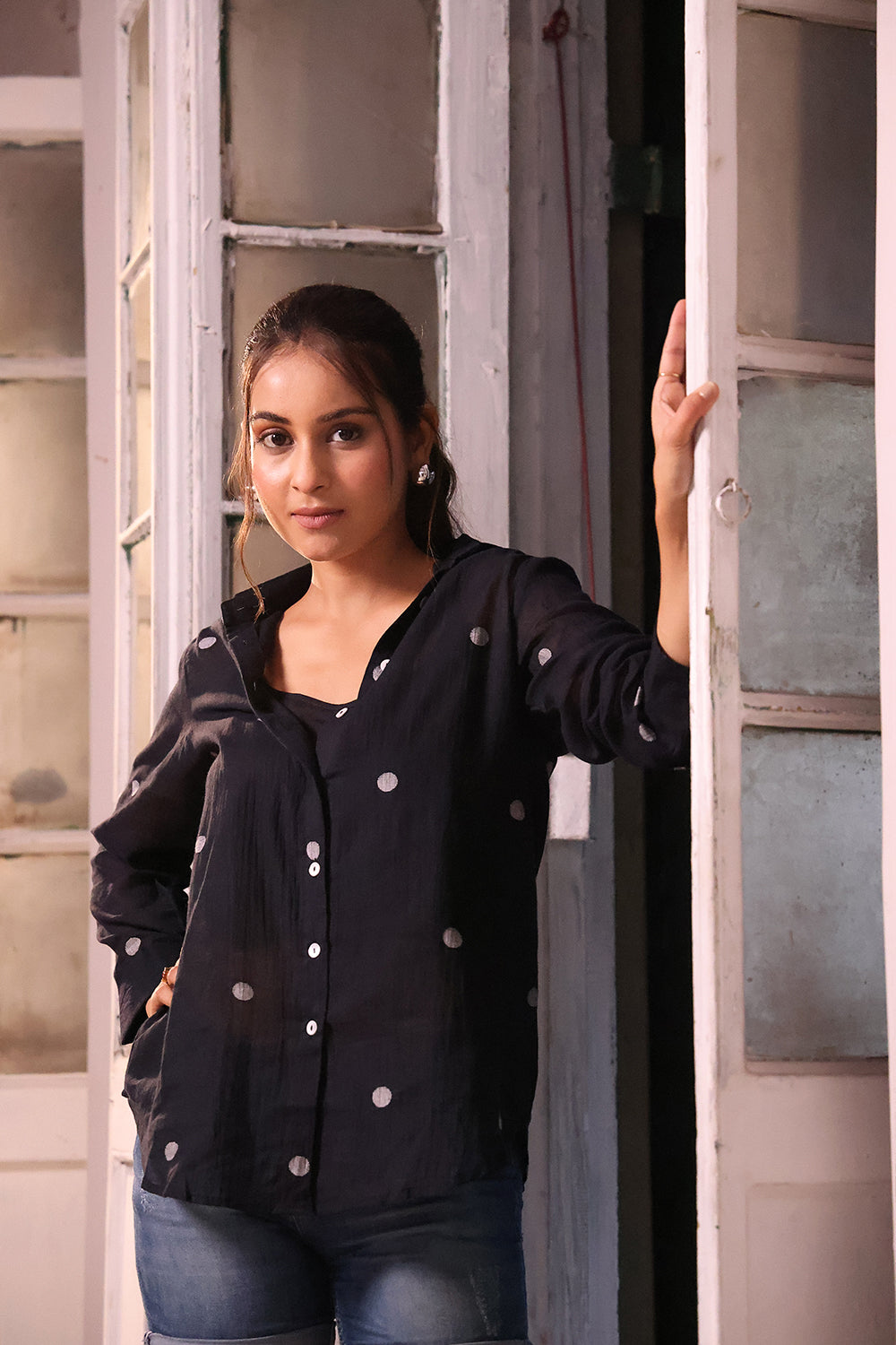 Black Polka Jamdani Shirt