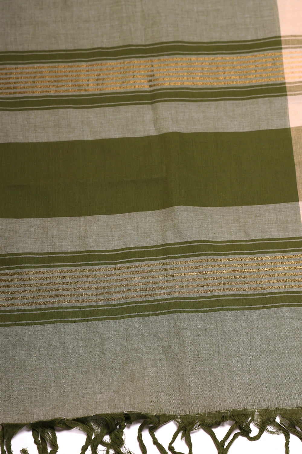 Beige and Green Woven Suit Set with Subtle Buti & Zari Dupatta
