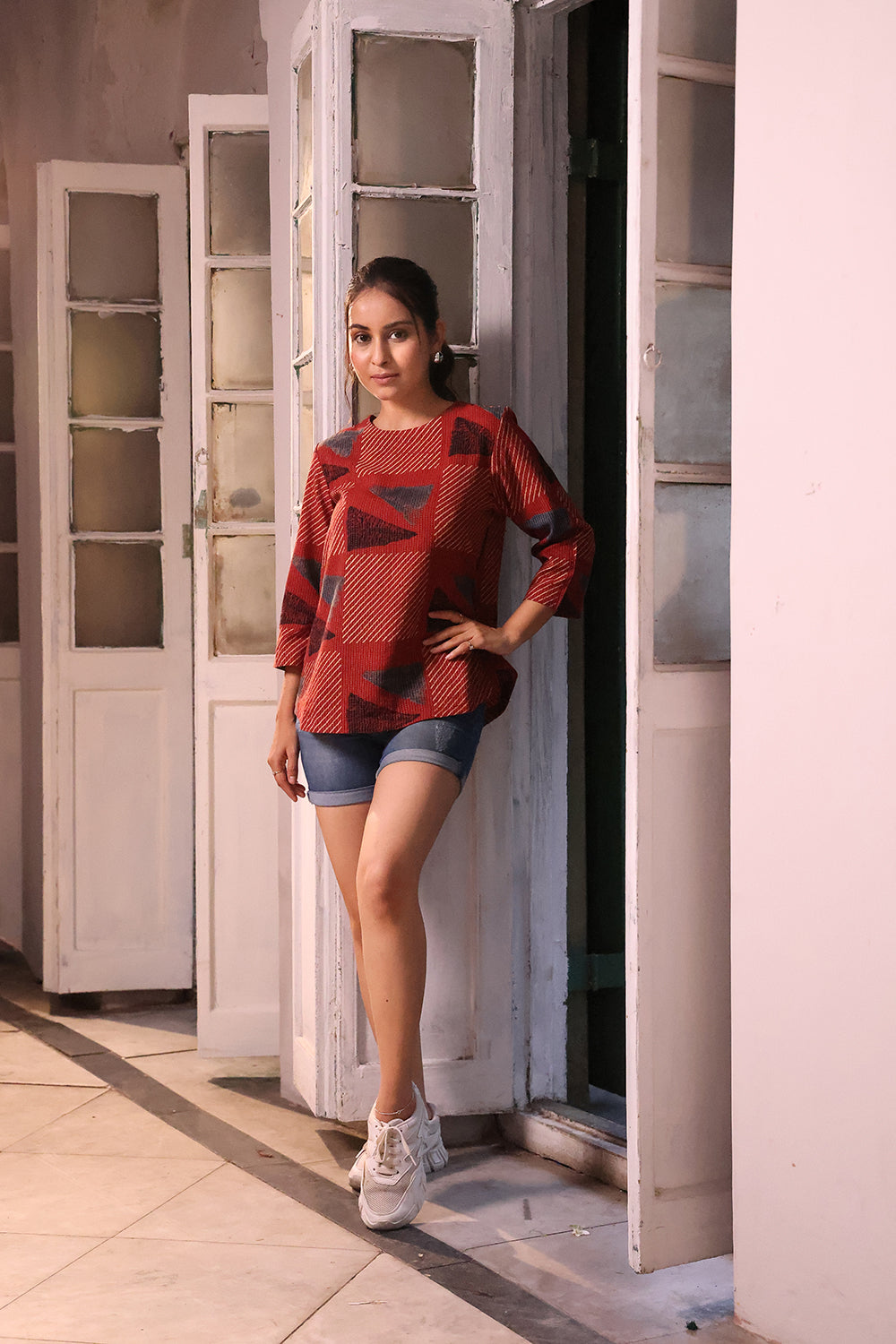 Brick Red Cotton Ajrakh Top