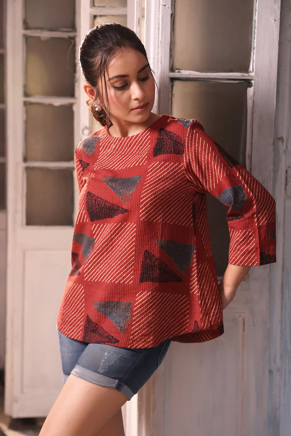 Brick Red Cotton Ajrakh Top