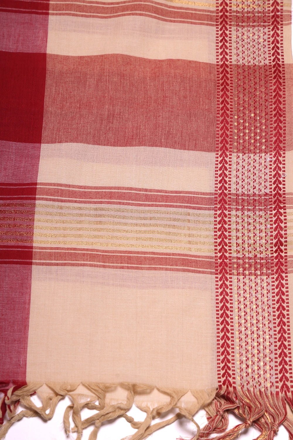 Beige and Pink Woven Suit Set with Subtle Buti & Zari Dupatta