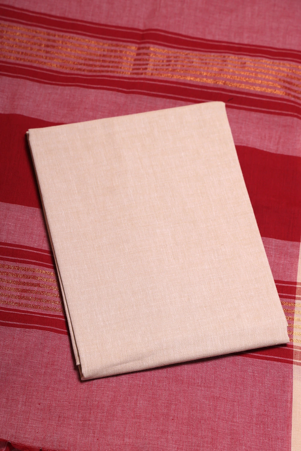 Beige and Pink Woven Suit Set with Subtle Buti & Zari Dupatta