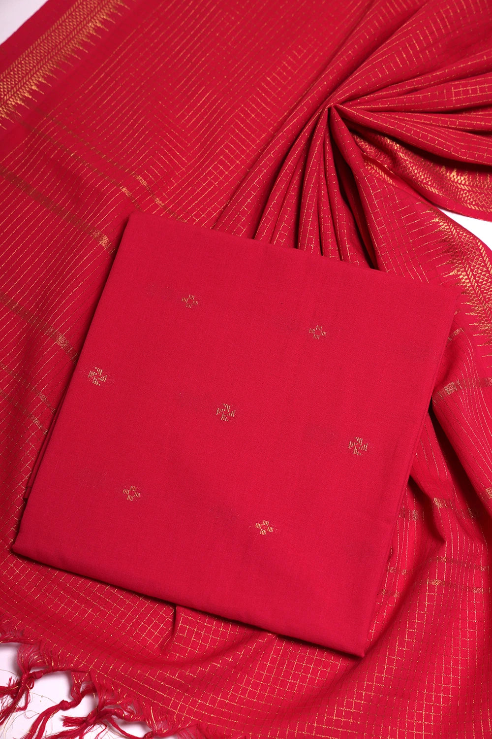 Pink Radiance Woven Suit Set with Subtle Buti & Zari Dupatta