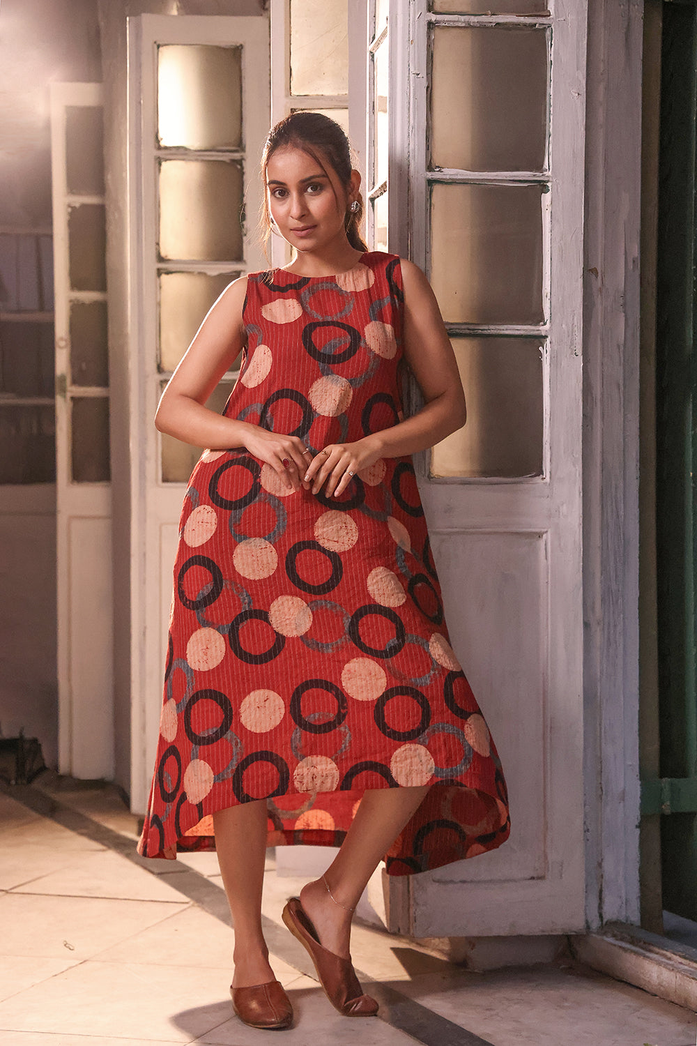 Brick Red Cotton Ajrakh Dress