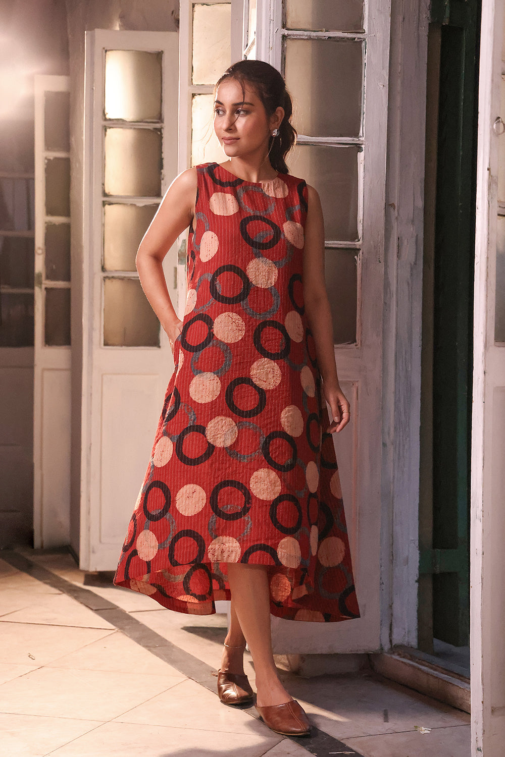 Brick Red Cotton Ajrakh Dress