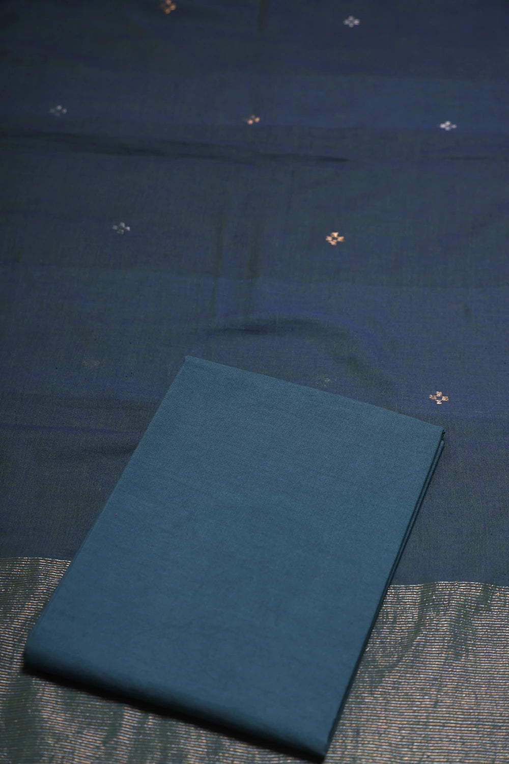 Handloom Teal Green Zari Jamdani Suit Set with Dupatta