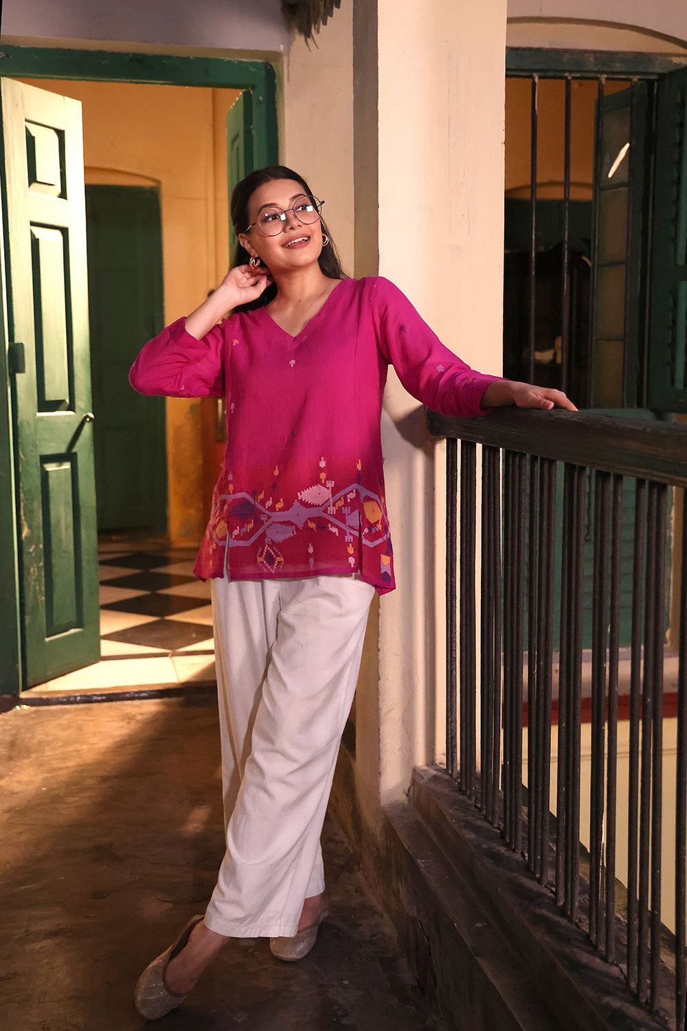 Fuchsia Pink Jamdani Top