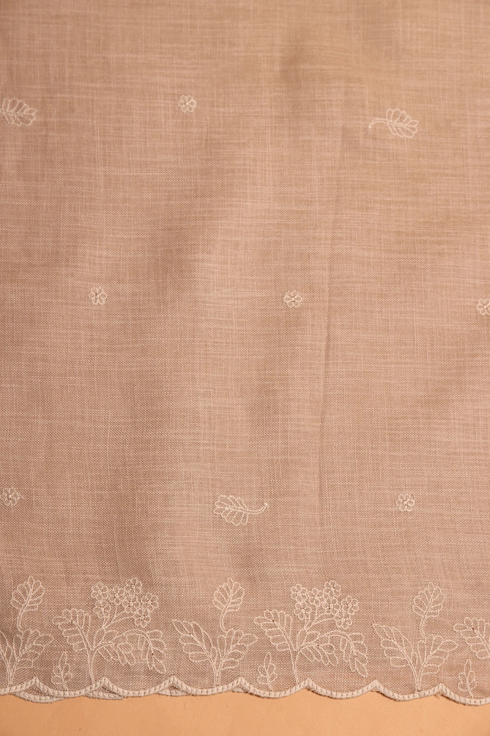 Beige Linen Embriodered Suit Set With Dupatta