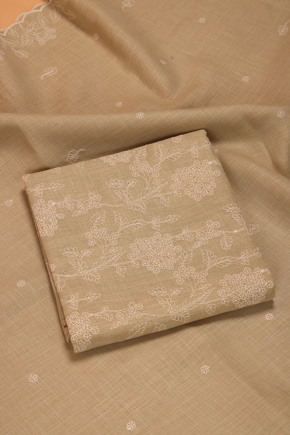 Pastel Green Linen Embriodered Suit Set With Dupatta