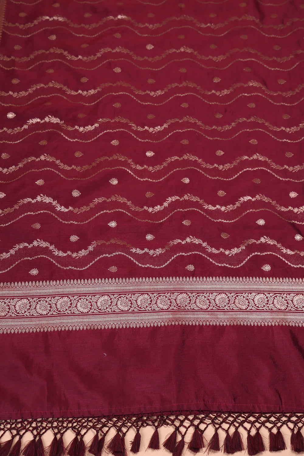 Handloom Wine Pure Silk Banarsai Kurta Set With Dupatta