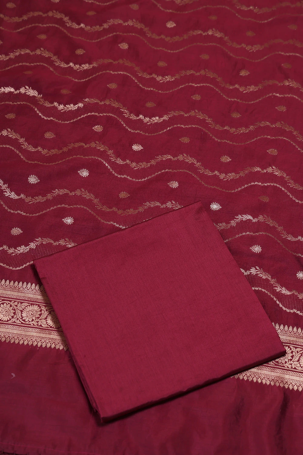 Handloom Wine Pure Silk Banarsai Kurta Set With Dupatta