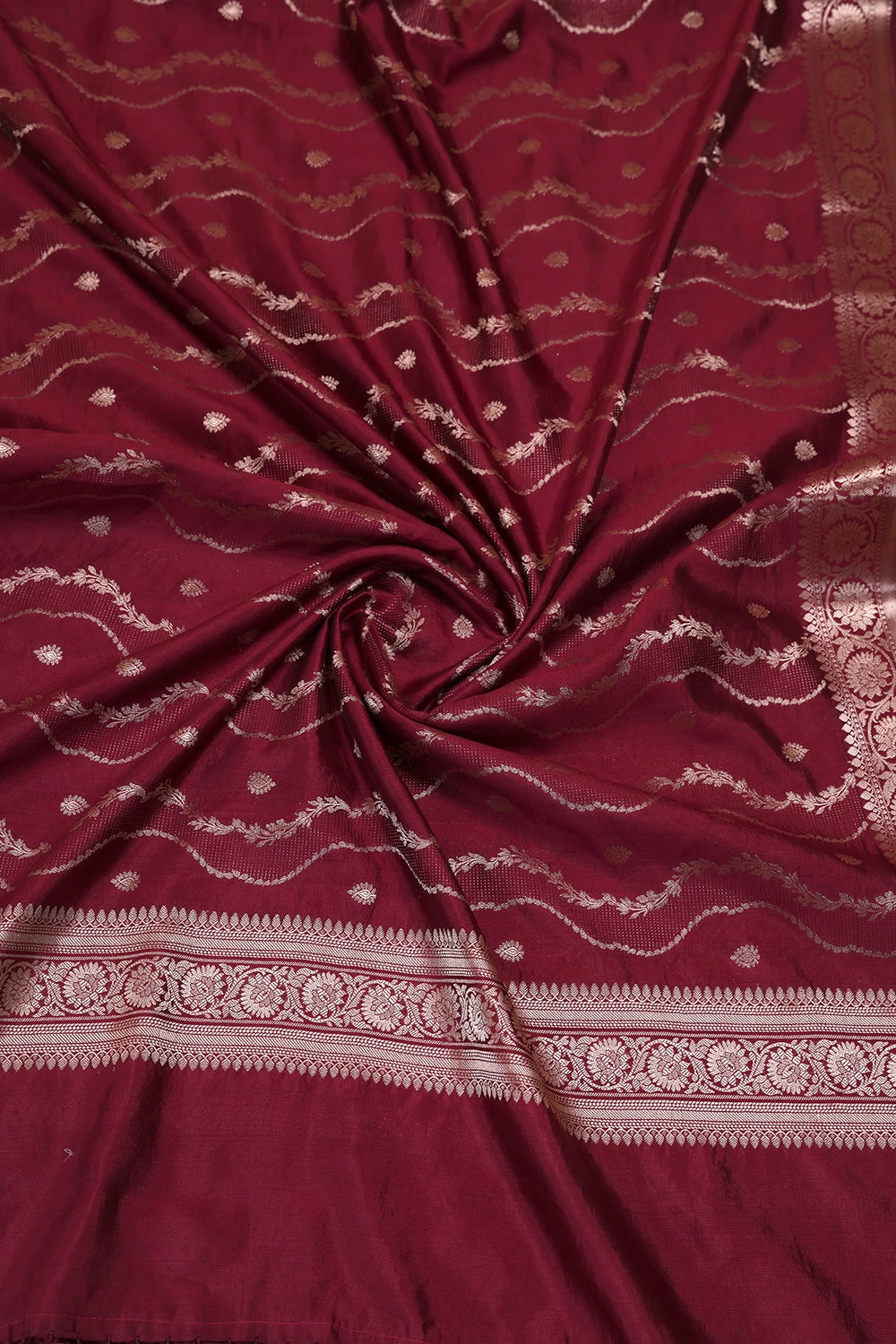Handloom Wine Pure Silk Banarsai Kurta Set With Dupatta