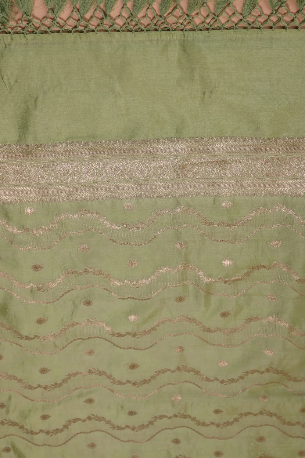 Handloom Pure Silk Pista Green Suit Set WIth Dupatta
