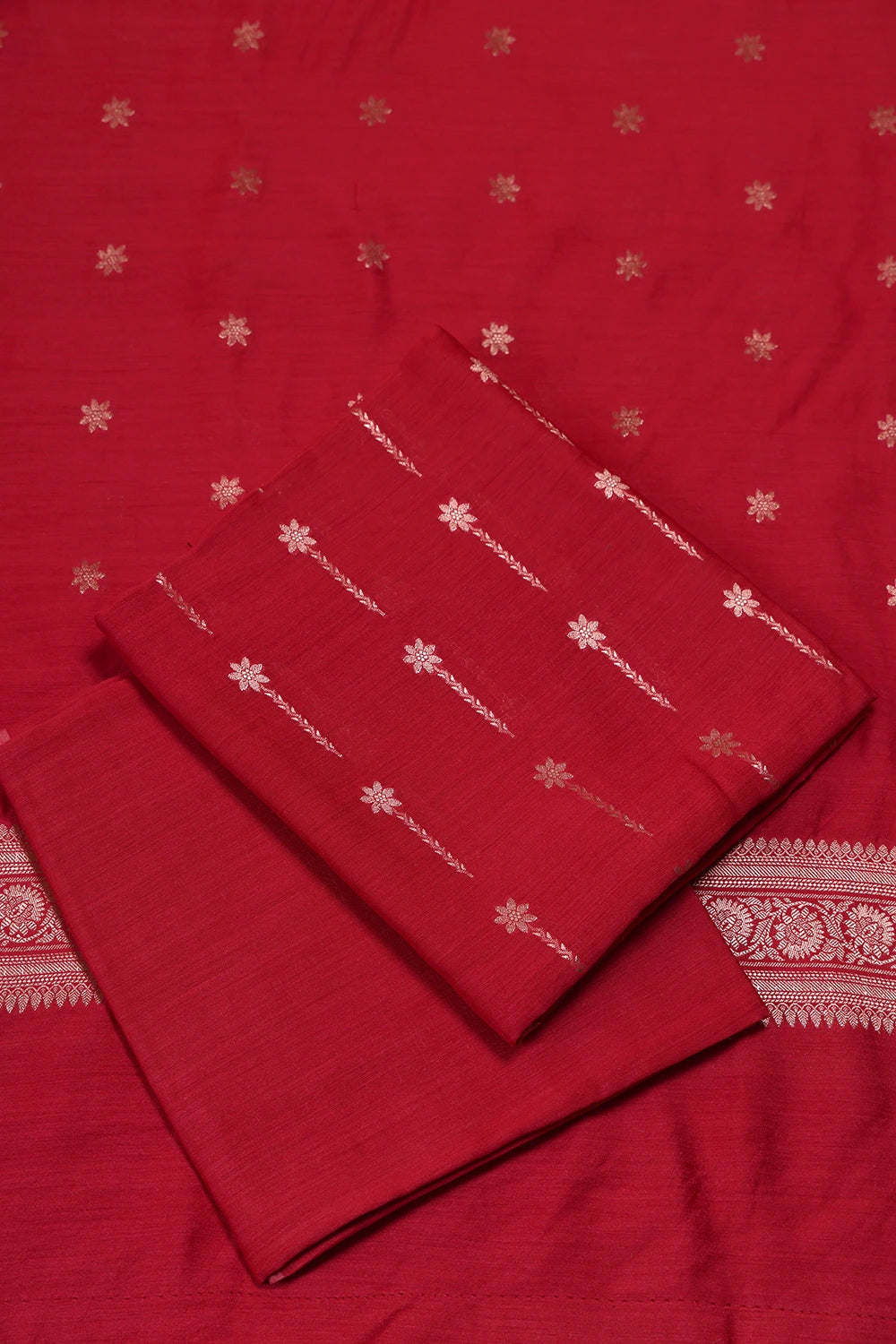 Handloom Pure Silk Red Banarasi Kurta Set WIth Dupatta