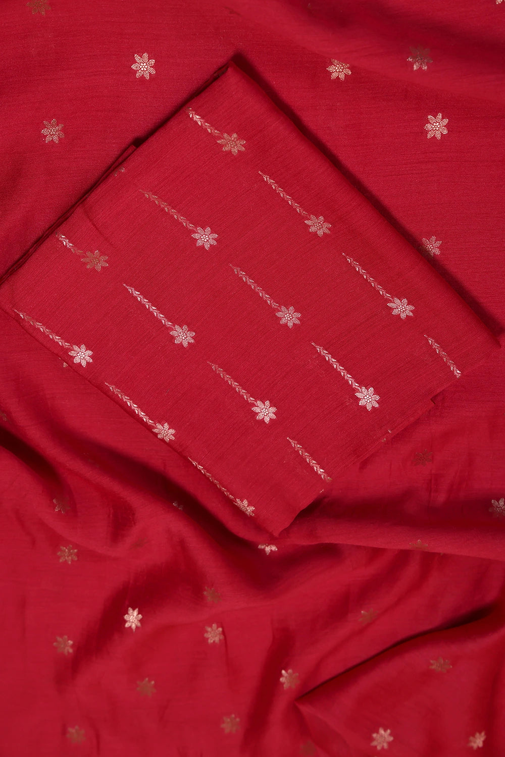 Handloom Pure Silk Red Banarasi Kurta Set WIth Dupatta