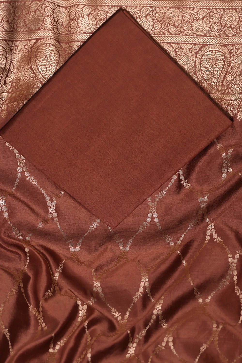 Handloom Pure Silk Mocha Brown Suit Set WIth Dupatta