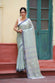 Handloom Tea Green Mulmul Cotton Jamdani Saree