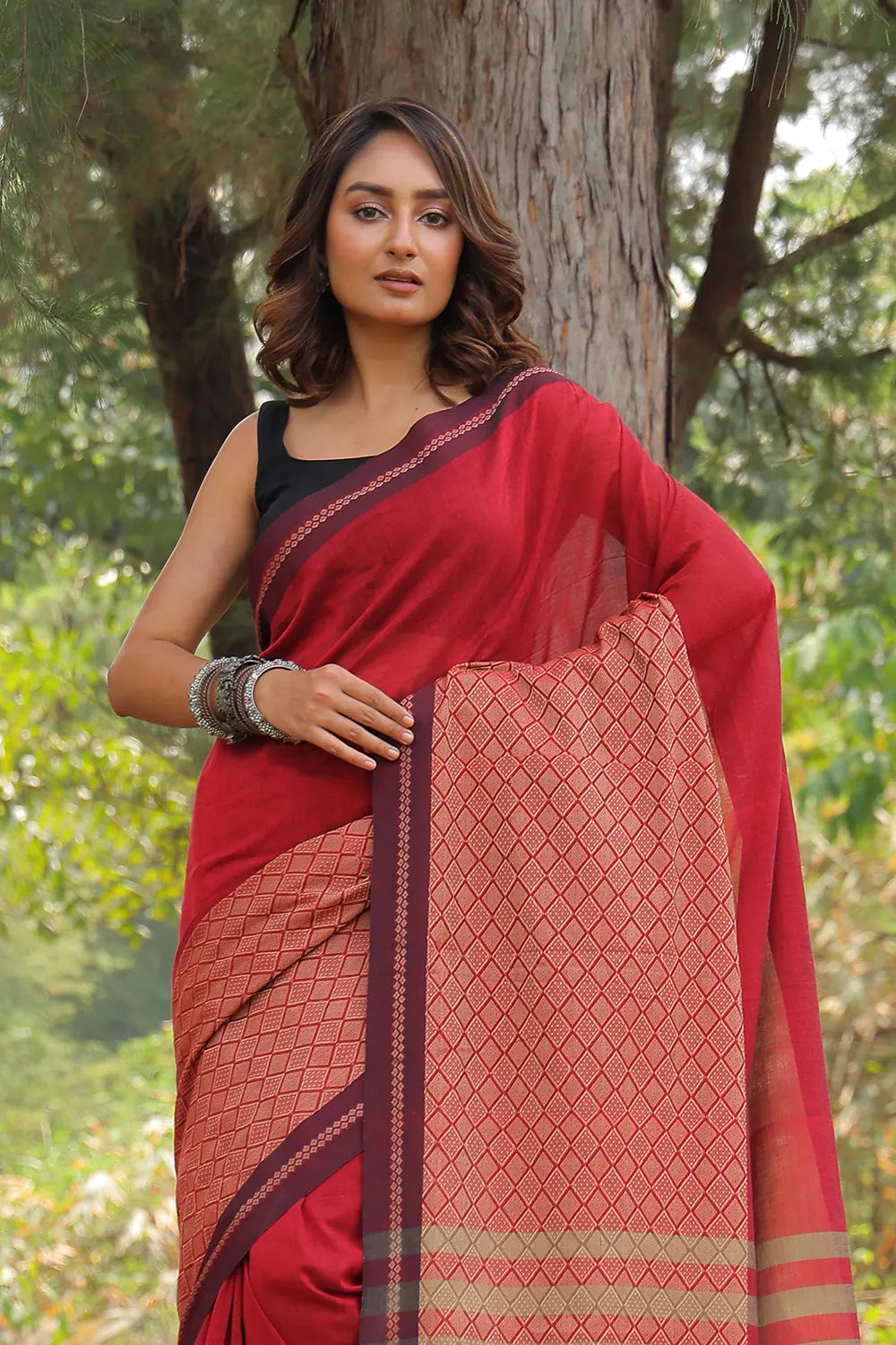 Handloom Red Soft Cotton Saree