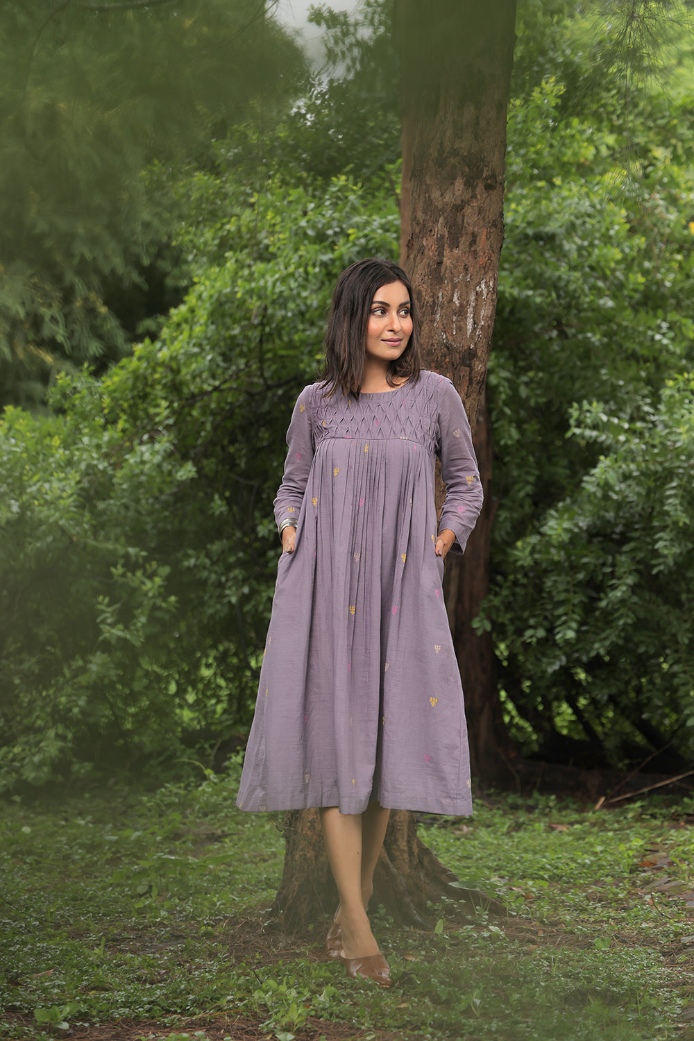 Urban Trishul Grey Jamdani Dress