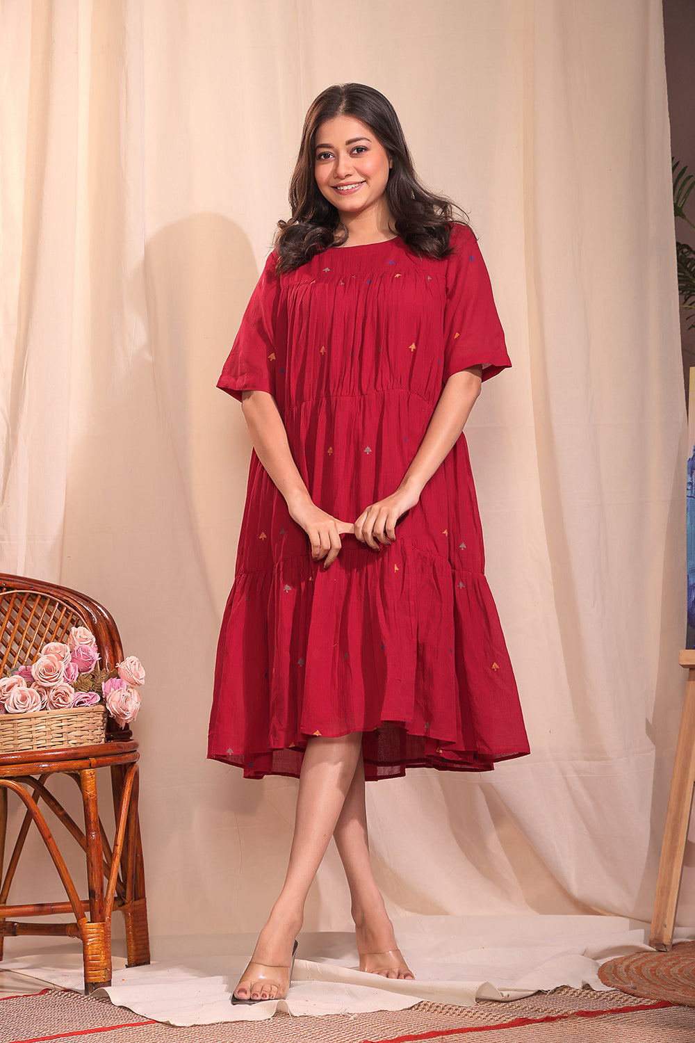 Crimson Wine Jamdani Dress