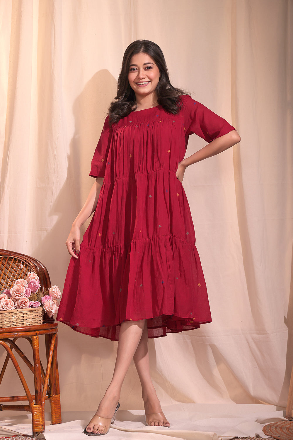 Crimson Wine Jamdani Dress