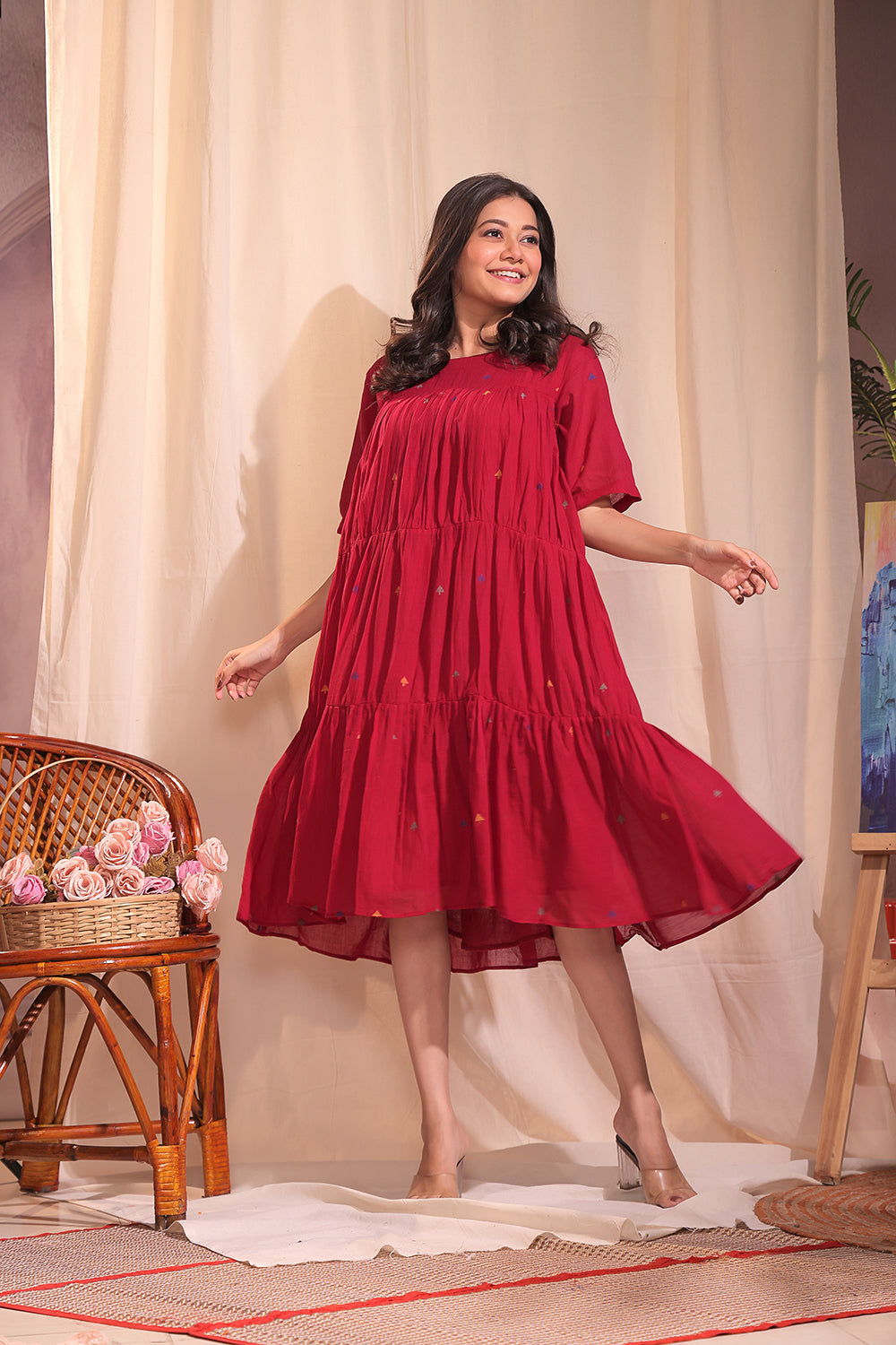 Crimson Wine Jamdani Dress