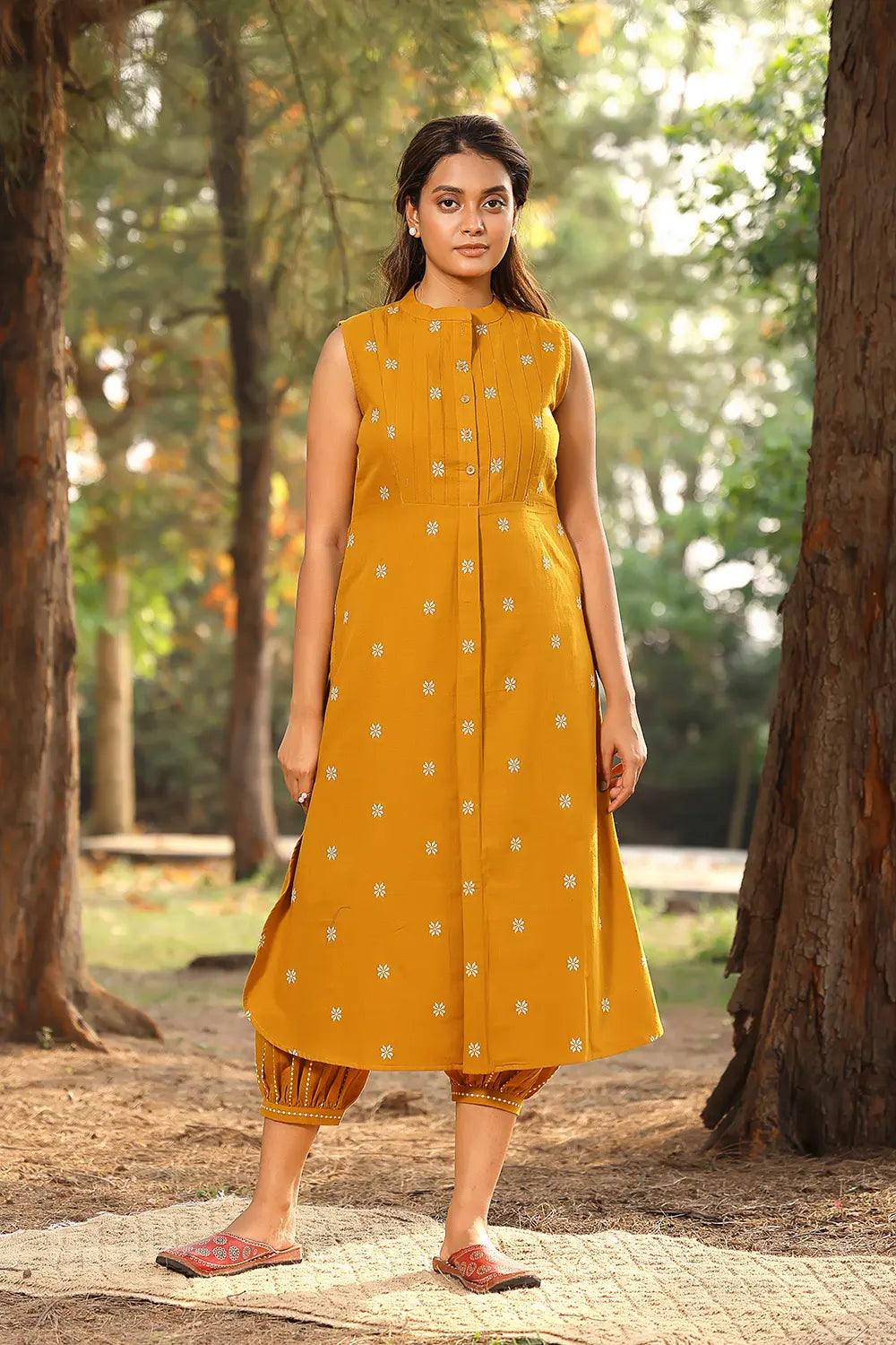 Mustard Woven Pure Cotton Kurta Set