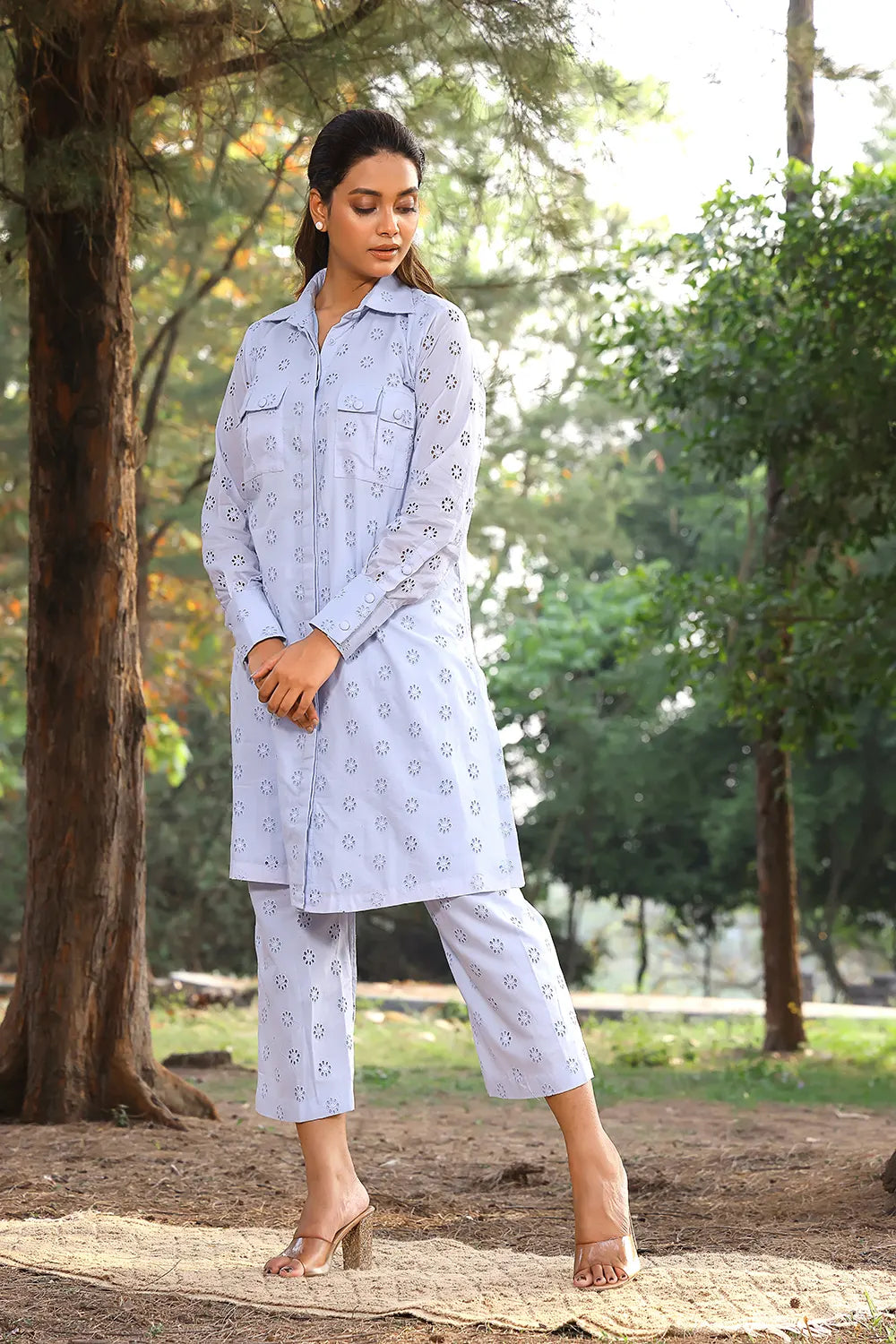 Blue Pure Cotton Collar Shirt Co-ord Set